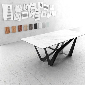 Esstisch Edge 200x100cm Keramik Laminam®Statuarietto Weiß Mittelfuß Flachstahl Schwarz, Esstische