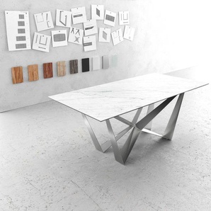 Esstisch Edge 200x100cm Laminam® Keramik Weiß Mittelfuß Flachstahl Silber, Esstische