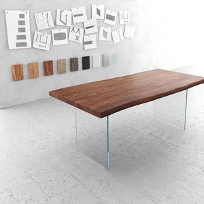 Esstisch Edge 200x100cm XL Akazie Braun Glas Live-Edge, Esstische, Baumkantenmöbel, Massivholzmöbel, Massivholz