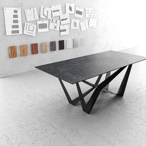 Esstisch Edge 200x100cmKeramik Laminam®Nero Greco Anthrazit Mittelfuß Flachstahl Schwarz, Esstische