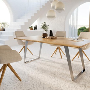 Esstisch Edge 200x100x2,5-3 Eiche Natur Edelstahl Schräg Live-Edge, Esstische, Baumkantenmöbel, Massivholzmöbel, Massivholz