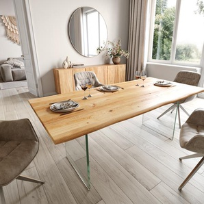 Esstisch Edge 200x100x2,5 Eiche Natur Glas Live-Edge, Esstische, Baumkantenmöbel, Massivholzmöbel, Massivholz