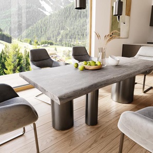 Esstisch Edge 220x100 XL Akazie Platin Troa Edelstahl Graphit Live-Edge, Esstische, Baumkantenmöbel, Massivholzmöbel, Massivholz