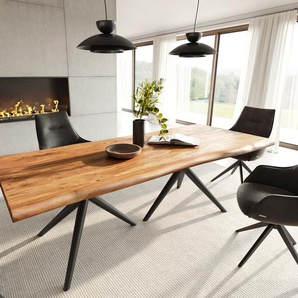 Esstisch Edge 240x100 Akazie Natur Estelar rund Metall Schwarz Live-Edge, Esstische, Baumkantenmöbel, Massivholzmöbel, Massivholz