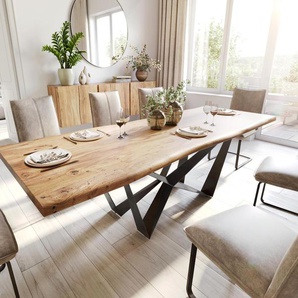 Esstisch Edge 260x100 Akazie Natur Spider Flachstahl Schwarz Live-Edge, Esstische, Baumkantenmöbel, Massivholzmöbel, Massivholz