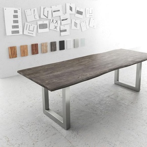 Esstisch Edge 260x100 Akazie Platin Edelstahl Breit Live-Edge, Esstische, Baumkantenmöbel, Massivholzmöbel, Massivholz