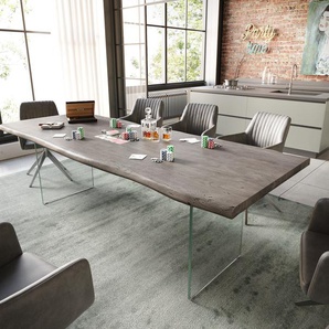 Esstisch Edge 260x100 Akazie Platin Glas Live-Edge, Esstische, Baumkantenmöbel, Massivholzmöbel, Massivholz