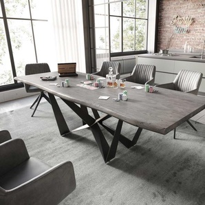 Esstisch Edge 260x100 Akazie Platin Spider Flachstahl Schwarz Live-Edge, Esstische, Baumkantenmöbel, Massivholzmöbel, Massivholz