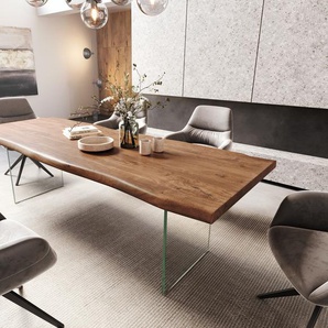Esstisch Edge 260x100 XL Akazie Braun Glas Live-Edge, Esstische, Baumkantenmöbel, Massivholzmöbel, Massivholz
