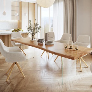 Esstisch Edge 280x100 XL Akazie Natur Glas Live-Edge, Esstische, Baumkantenmöbel, Massivholzmöbel, Massivholz