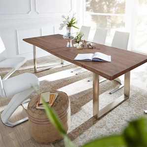 Esstisch Edge 300x100 Akazie Braun Edelstahl Schmal Live-Edge, Esstische, Baumkantenmöbel, Massivholzmöbel, Massivholz