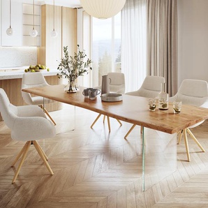 Esstisch Edge 300x100 Akazie Natur Glas Live-Edge, Esstische, Baumkantenmöbel, Massivholzmöbel, Massivholz