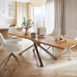 Esstisch Edge 300x100 Akazie Natur Kreuzgestell Rechteck Edelstahl Live-Edge, Esstische, Baumkantenmöbel, Massivholzmöbel, Massivholz