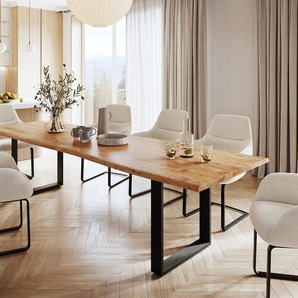 Esstisch Edge 300x100 Akazie Natur Metall Schmal schwarz Live-Edge, Esstische, Baumkantenmöbel, Massivholzmöbel, Massivholz