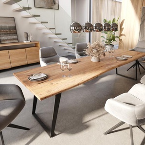 Esstisch Edge 300x100 Akazie Natur Metall Schräg Live-Edge, Esstische, Baumkantenmöbel, Massivholzmöbel, Massivholz