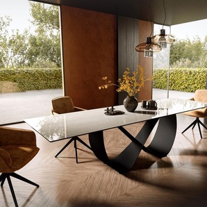 Esstisch Edge 300x100 cm Keramik Onyx Champagne Infinity Metall Schwarz, Esstische