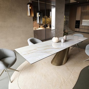 Esstisch Edge 300x100 cm Keramik Onyx Pearl Cono Metallic Gold, Esstische