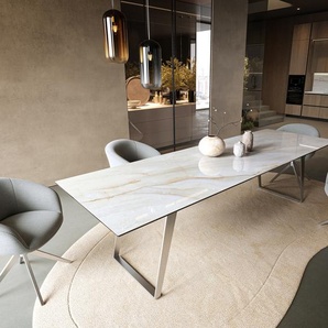 Esstisch Edge 300x100 cm Keramik Onyx Pearl Edelstahl Schräg, Esstische