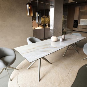 Esstisch Edge 300x100 cm Keramik Onyx Pearl Estelar rund Metall Effektfinish Titan, Esstische