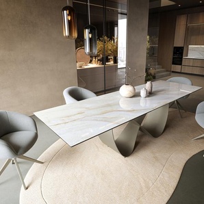 Esstisch Edge 300x100 cm Keramik Onyx Pearl Infinity Metall Effektfinish Titan, Esstische