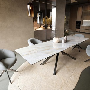 Esstisch Edge 300x100 cm Keramik Onyx Pearl Kreuzgestell Rechteck Edelstahl Graphit, Esstische