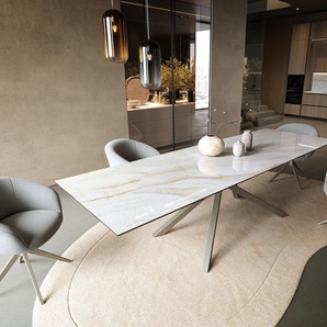 Esstisch Edge 300x100 cm Keramik Onyx Pearl Kreuzgestell Rechteck Effektfinish Titan, Esstische