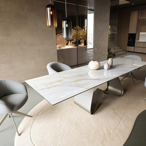Esstisch Edge 300x100 cm Keramik Onyx Pearl W-Gestell Metall Effektfinish Titan, Esstische