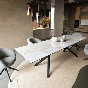 Esstisch Edge 300x100 cm Keramik Onyx Pearl Zenthara kantig Metall Schwarz, Esstische