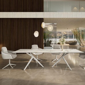 Esstisch Edge 300x100 Keramik Calacatta Luxe Weiß-Gold-Grau Estelar rund Metall Weiß, Esstische
