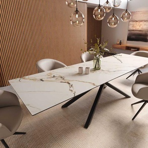 Esstisch Edge 300x100 Keramik Calacatta Luxe Weiß-Gold-Grau Kreuzgestell Rechteck Schwarz, Esstische