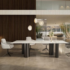 Esstisch Edge 300x100 Keramik Calacatta Luxe Weiß-Gold-Grau Pilier Edelstahl Graphit, Esstische