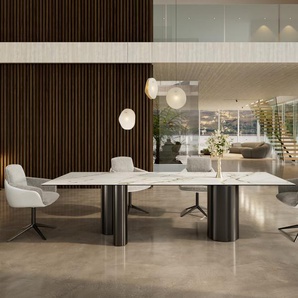 Esstisch Edge 300x100 Keramik Calacatta Luxe Weiß-Gold-Grau Troa Edelstahl Graphit, Esstische