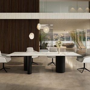 Esstisch Edge 300x100 Keramik Calacatta Luxe Weiß-Gold-Grau Troa Metall Schwarz, Esstische