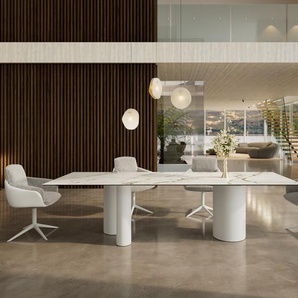 Esstisch Edge 300x100 Keramik Calacatta Luxe Weiß-Gold-Grau Troa Metall Weiß, Esstische
