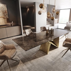 Esstisch Edge 300x100 Keramik Laminam® Emperador Extra Lucidato Dunkelbraun Origami Metallic Gold, Esstische
