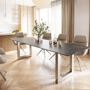 Esstisch Edge 300x100 Keramik Laminam® Nero Greco Anthrazit Edelstahl Breit, Esstische