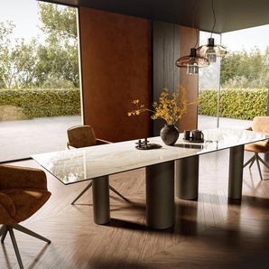 Esstisch Edge 300x100 Keramik Laminam® Onice Oro Pilier Metall Effektfinish Titan, Esstische