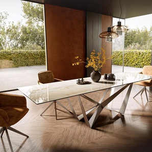 Esstisch Edge 300x100 Keramik Laminam® Onice Oro Spider Flachstahl Edelstahl, Esstische