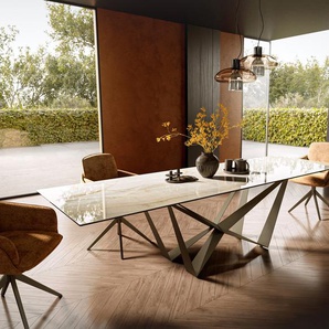 Esstisch Edge 300x100 Keramik Laminam® Onice Oro Spider Metall Effektfinish Titan, Esstische