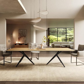 Esstisch Edge 300x100 Keramik Laminam® Sabbia Eichefarbig Estelar rund Metall Schwarz, Esstische