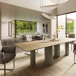 Esstisch Edge 300x100 Keramik Laminam® Sabbia Eichefarbig Pilier Metall Effektfinish Titan, Esstische