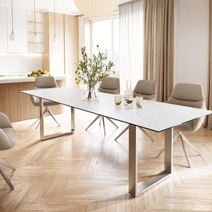 Esstisch Edge 300x100 Keramik Laminam® Statuarietto Weiß Edelstahl Schmal, Esstische