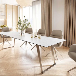 Esstisch Edge 300x100 Keramik Laminam® Statuarietto Weiß Edelstahl Schräg, Esstische