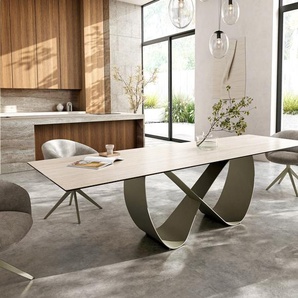 Esstisch Edge 300x100 Keramik Laminam® Travertino Bianco Creme-Weiß Infinity Metall Effektfinish Titan, Esstische