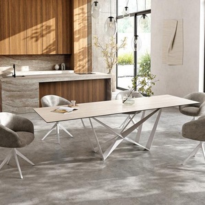 Esstisch Edge 300x100 Keramik Laminam® Travertino Bianco Creme-Weiß Spider Metall Weiß, Esstische