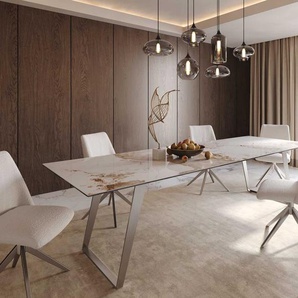 Esstisch Edge 300x100 Keramik Minas Melange Weiß-Beige Edelstahl Schräg, Esstische