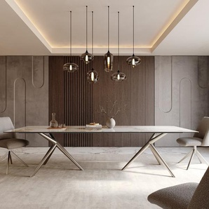 Esstisch Edge 300x100 Keramik Minas Melange Weiß-Beige Estelar rund Edelstahl, Esstische