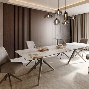 Esstisch Edge 300x100 Keramik Minas Melange Weiß-Beige Estelar rund Metall Effektfinish Titan, Esstische