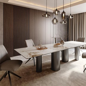 Esstisch Edge 300x100 Keramik Minas Melange Weiß-Beige Pilier Edelstahl Graphit, Esstische