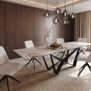 Esstisch Edge 300x100 Keramik Minas Melange Weiß-Beige Spider Flachstahl Schwarz, Esstische